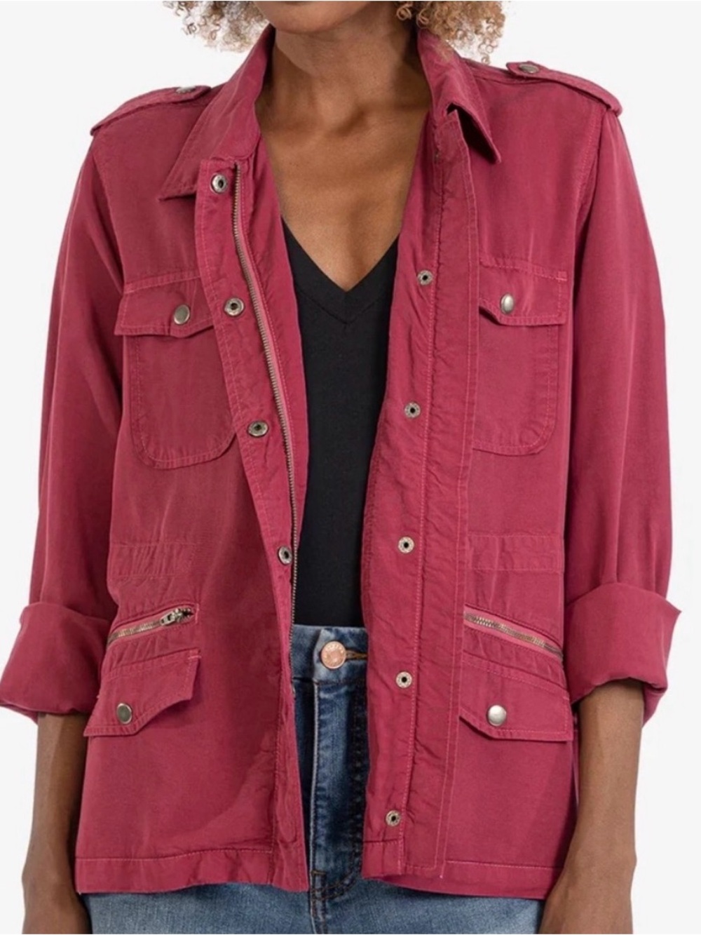KUT from the Kloth Brinley Utility Jacket S 19” p2p Cranberry $119 Retail EUC